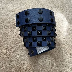 New Zara Belt studded snap waist navy black faux leather pleather poly medium